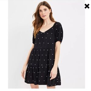 LOFT mini swing Black Dress with White Polka Dots
